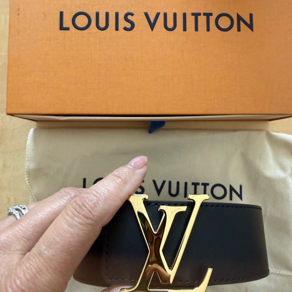 Louis Vuitton Monogram Brown Leather Belt with Gold Hardware